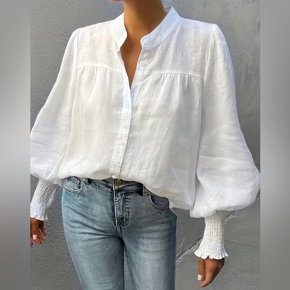 Boho shirred lantern sleeve blouse - Picture 1 of 15